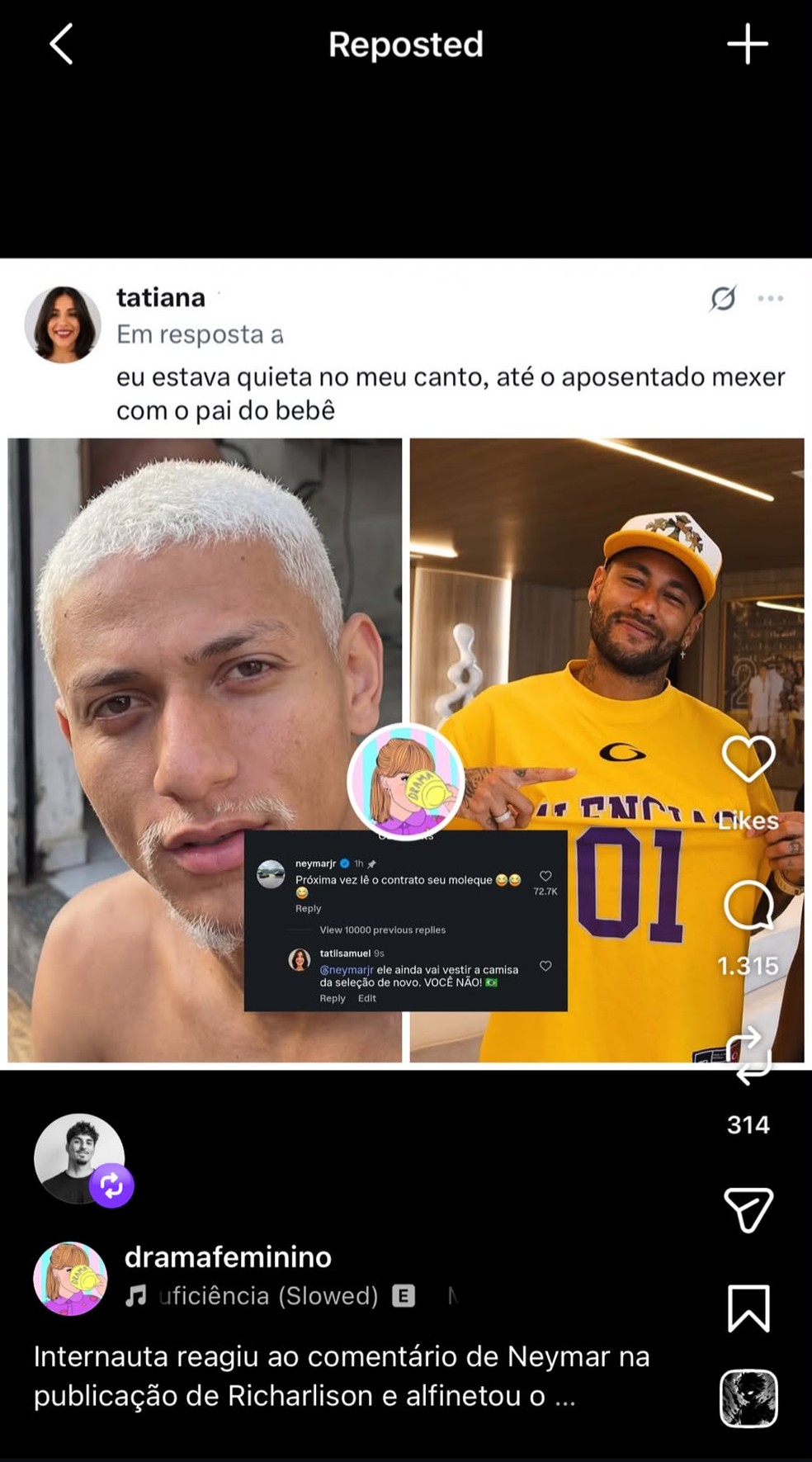 Gabriel Medina chama atenção ao compartilhar crítica que chama Neymar de 'aposentado' — Foto: Reprodução/Instagram