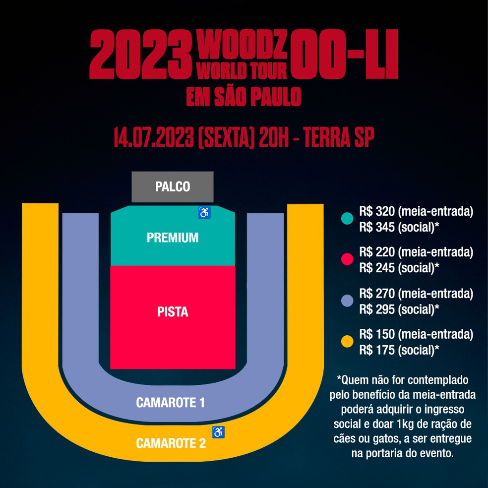 Mapa de setores do show de WOODZ em São Paulo — Foto: EDAM Entertainment