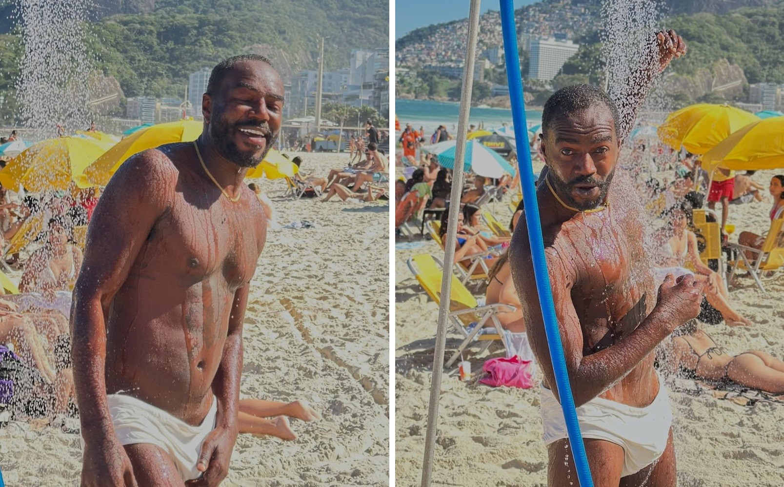 Azevedo expõe corpo em praia do Leblon e web reage