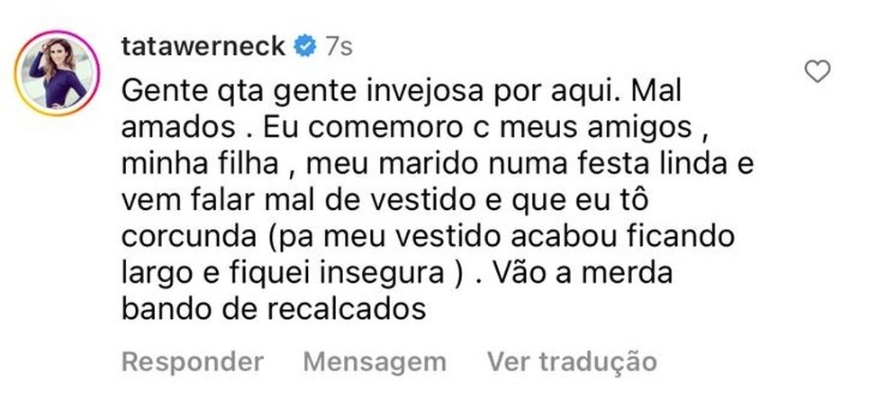 Tatá Werneck rebate críticas — Foto: Reprodução / Instagram