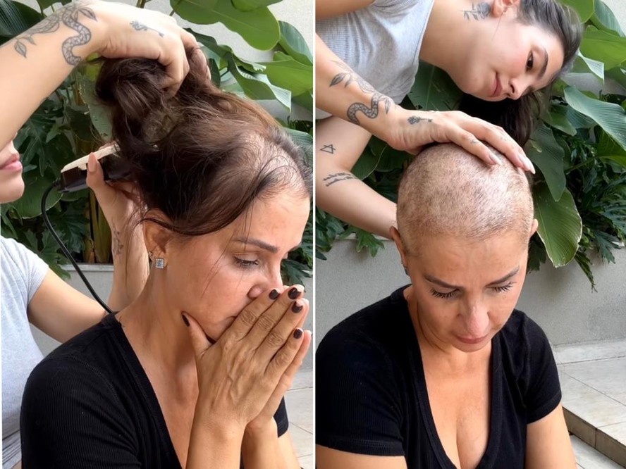 Gabi Brandt raspa os cabelos da mãe, Silvia Nunes
