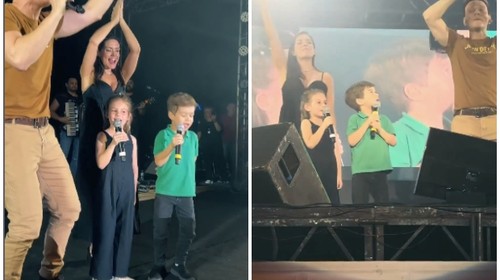 Filhos de Michel Teló e Thais Fersoza cantam juntos em show do pai pela 1ª vez: "Mágico"