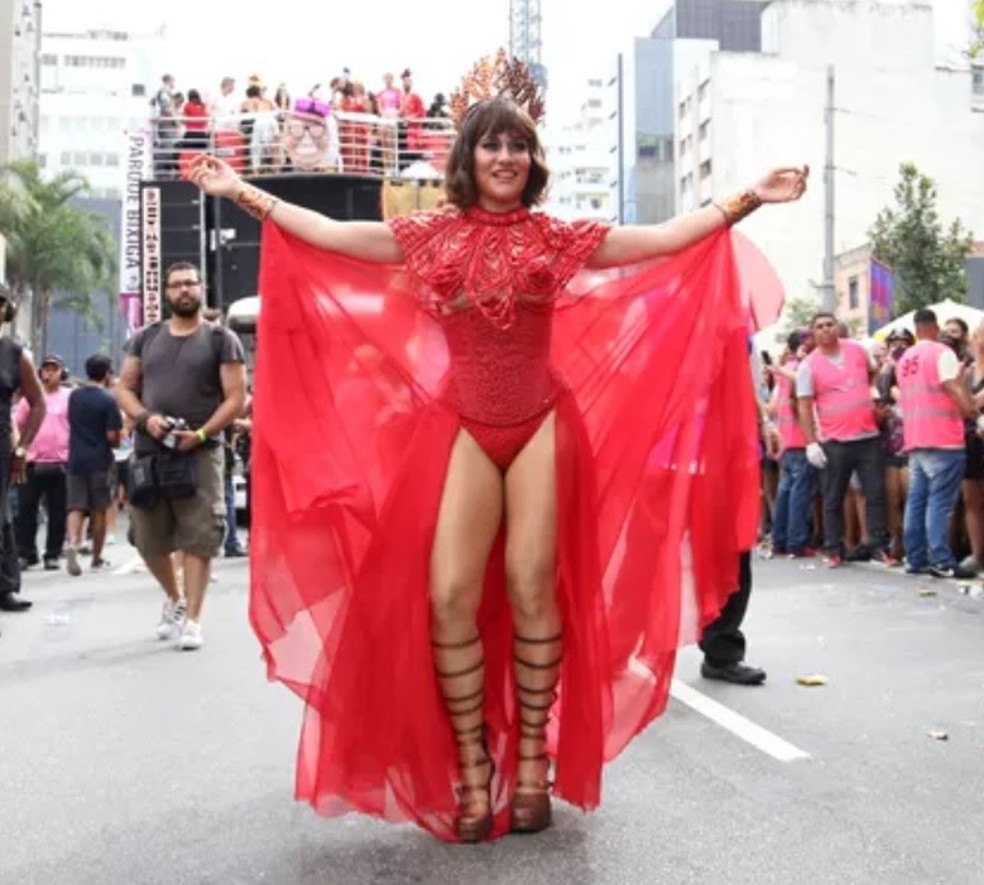 Alessandra Negrini no bloco do Acadêmicos do Baixo Augusta no Carnaval 2018 — Foto: Deividi Corrrêa/AgNews