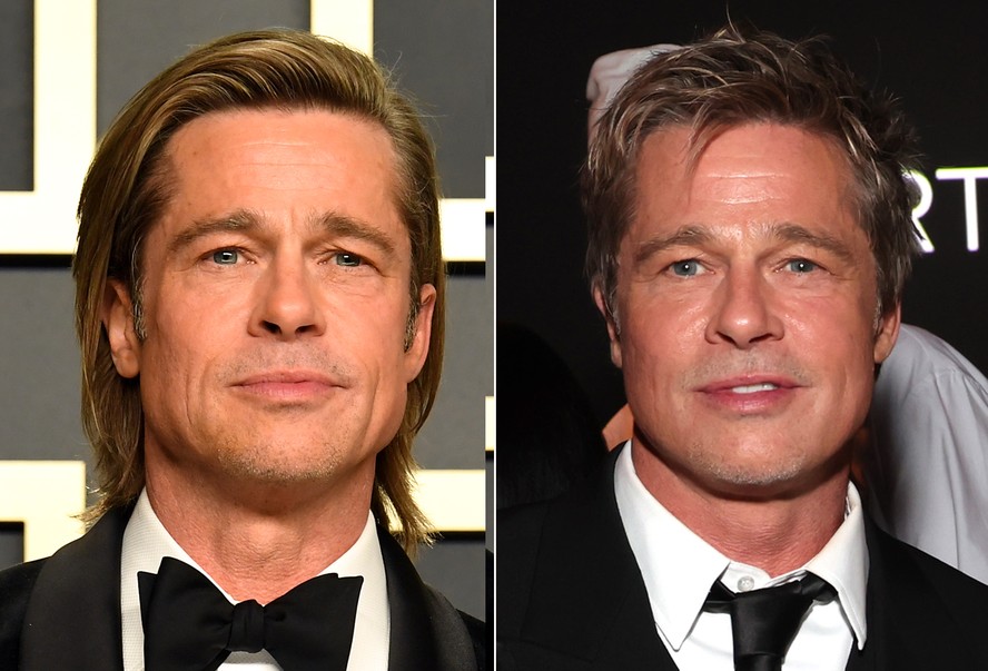Brad Pitt em fevereiro de 2020 e em novembro de 2023