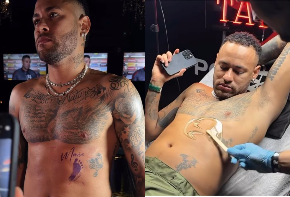Neymar faz tatuagem em homenagem à filha — Foto: Reprodução/Instagram