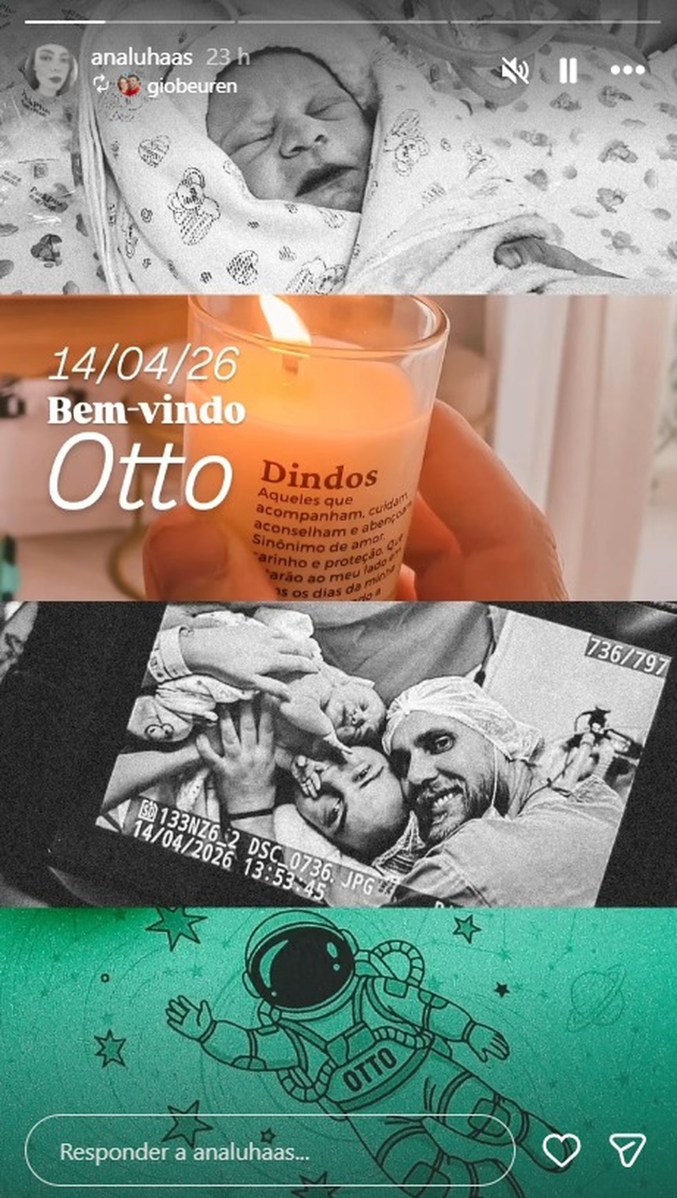 Ana Luísa Haas, filha de Gerson Brenner, dá à luz Otto — Foto: Reprodução/Instagram