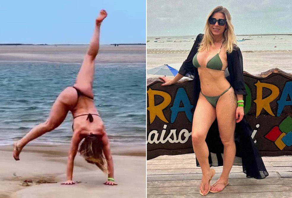 De fio-dental, Sheila Mello mostra shape ao fazer estrela na praia; vídeos — Foto: Reprodução/Instagram
