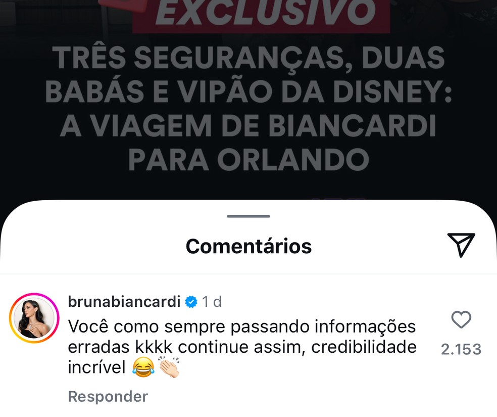 Resposta de Bruna Biancardi — Foto: Reprodução/Instagram