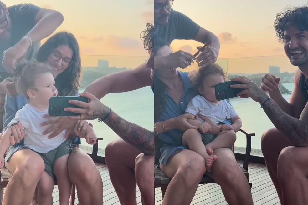 Rebeca Abravanel mostra corte de cabelo do filho com ajuda de Alexandre Pato — Foto: Reprodução/Instagram