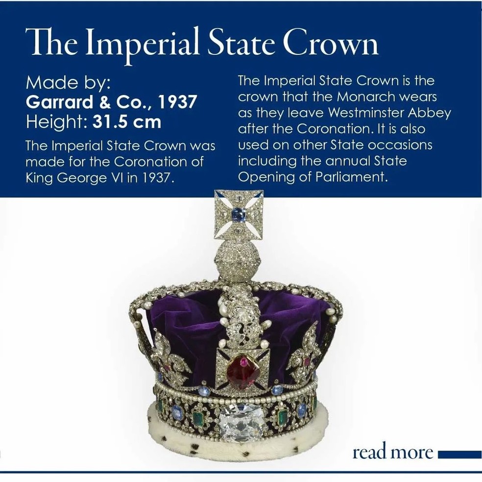 Família Real apresenta coroas e joias oficiais do rei Charles III — Foto: Reprodução Instagram