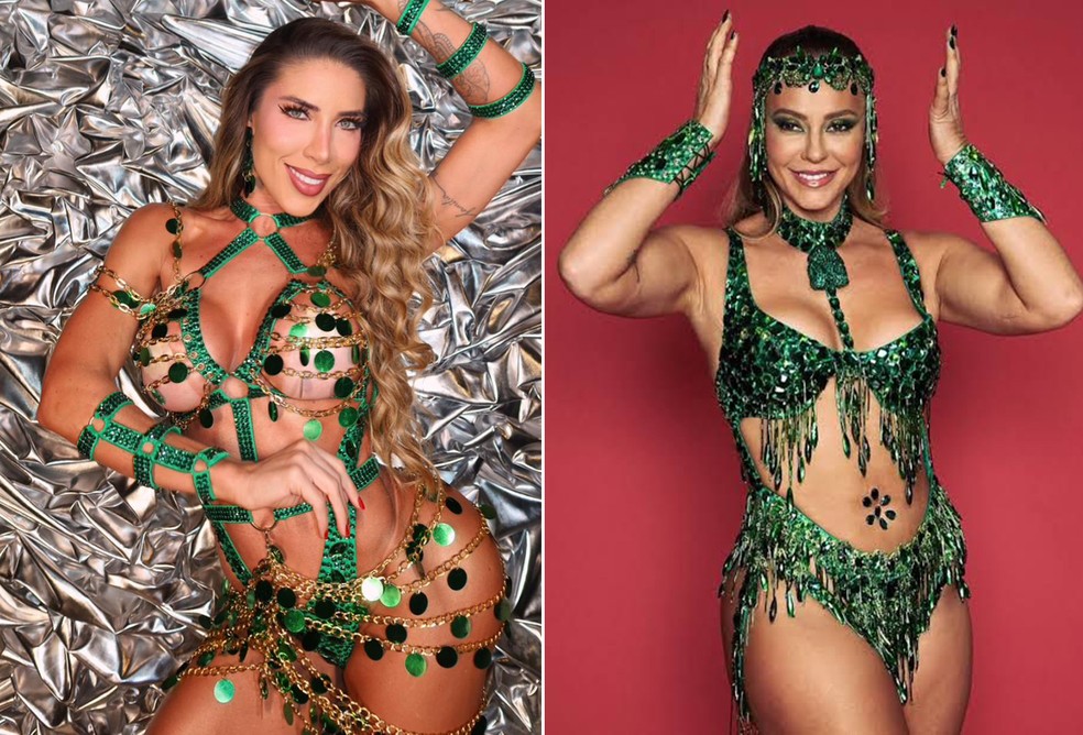 Musa da Grande Rio, Tati Minerato se inspira em look da ex-rainha de bateria da escola Paolla Oliveira — Foto: Divulgação