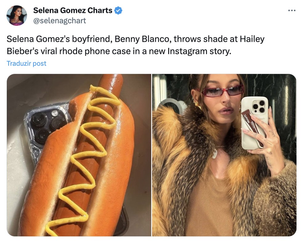 F&atilde;s apontam alfinetada de Benny Blanco em Hailey Bieber &mdash; Foto: Reprodu&ccedil;&atilde;o/X