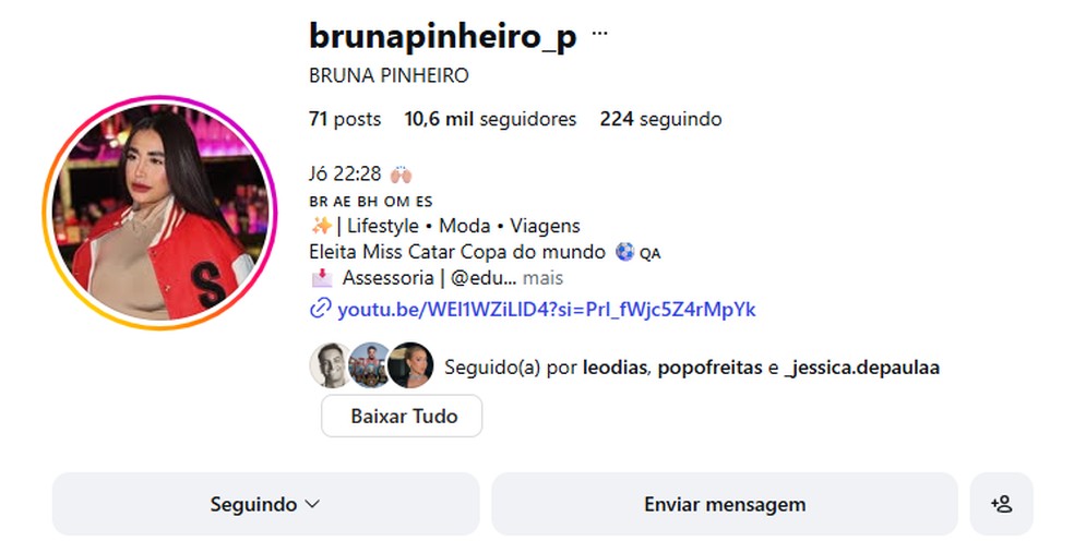 Bruna Pinheiro, suposta piv&ocirc; de separa&ccedil;&atilde;o entre Virginia e Vini Jr. &mdash; Foto: Reprodu&ccedil;&atilde;o/Instagram