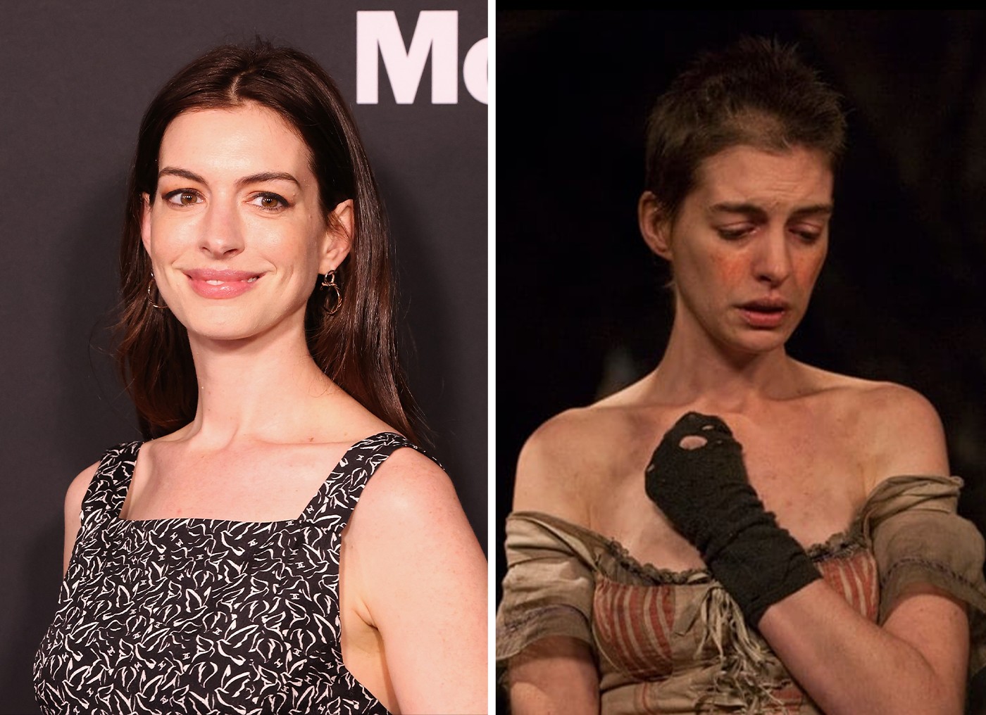 Anne Hathaway em 'Os Miseráveis' — Foto: Getty Images e Universal Pictures