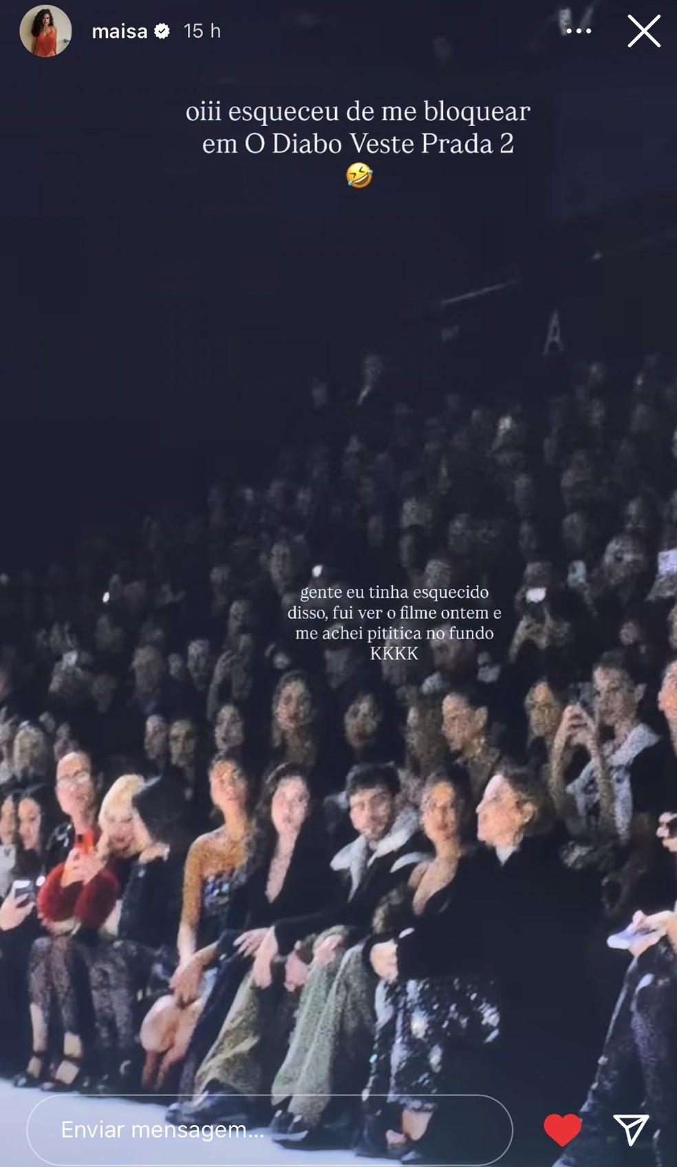 Maisa comenta 'aparição pititica' no filme 'O Diabo Veste Prada 2' (2026) — Foto: Reprodução/Instagram