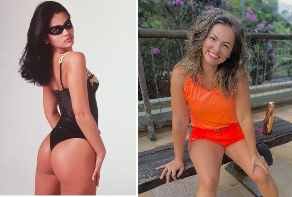 Suzana Alves, como Tiazinha em 1999, e visual atual — Foto: Reprodução/Instagram