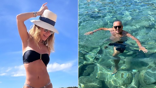 Galvão Bueno e Desirée Soares curtem dia de praia em Ibiza