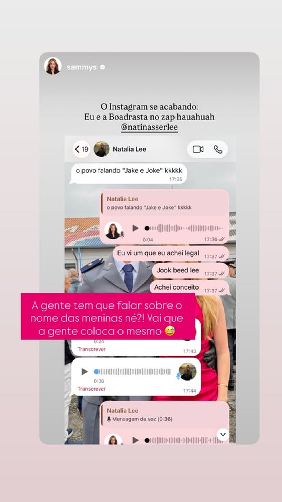 Sammy Sampaio brinca sobre nome da nova filha de Pyong Lee, seu ex-marido — Foto: Reprodução/Instagram
