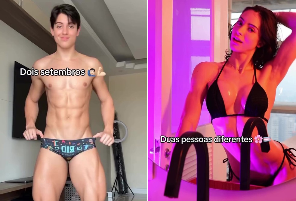 Bella Longuinho antes e depois de transição de gênero — Foto: Reprodução/Instagram