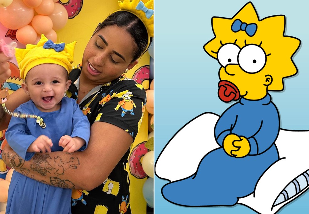 MC Loma veste a filha de Maggie Simpson em festinha de 6 meses — Foto: Reprodução/Instagram e 20th Century Fox Television