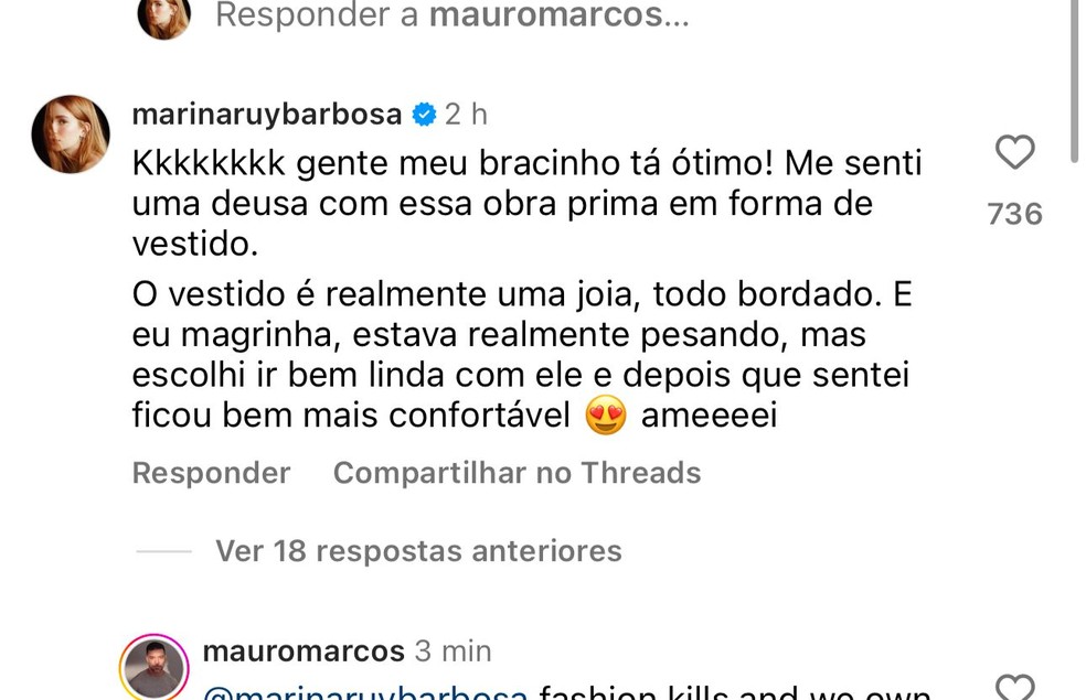 Marina Ruy Barbosa atualiza fã sobre ombro roxo durante baile da amfAR, em Cannes — Foto: Reprodução/Instagram