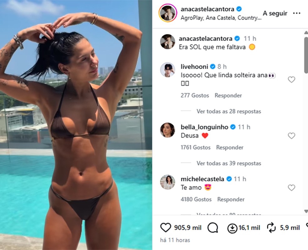 De biquíni, Ana Castela ganha comentário sugestivo do influencer coreano Sunghoon Jang e agita a web — Foto: Reprodução/Instagram