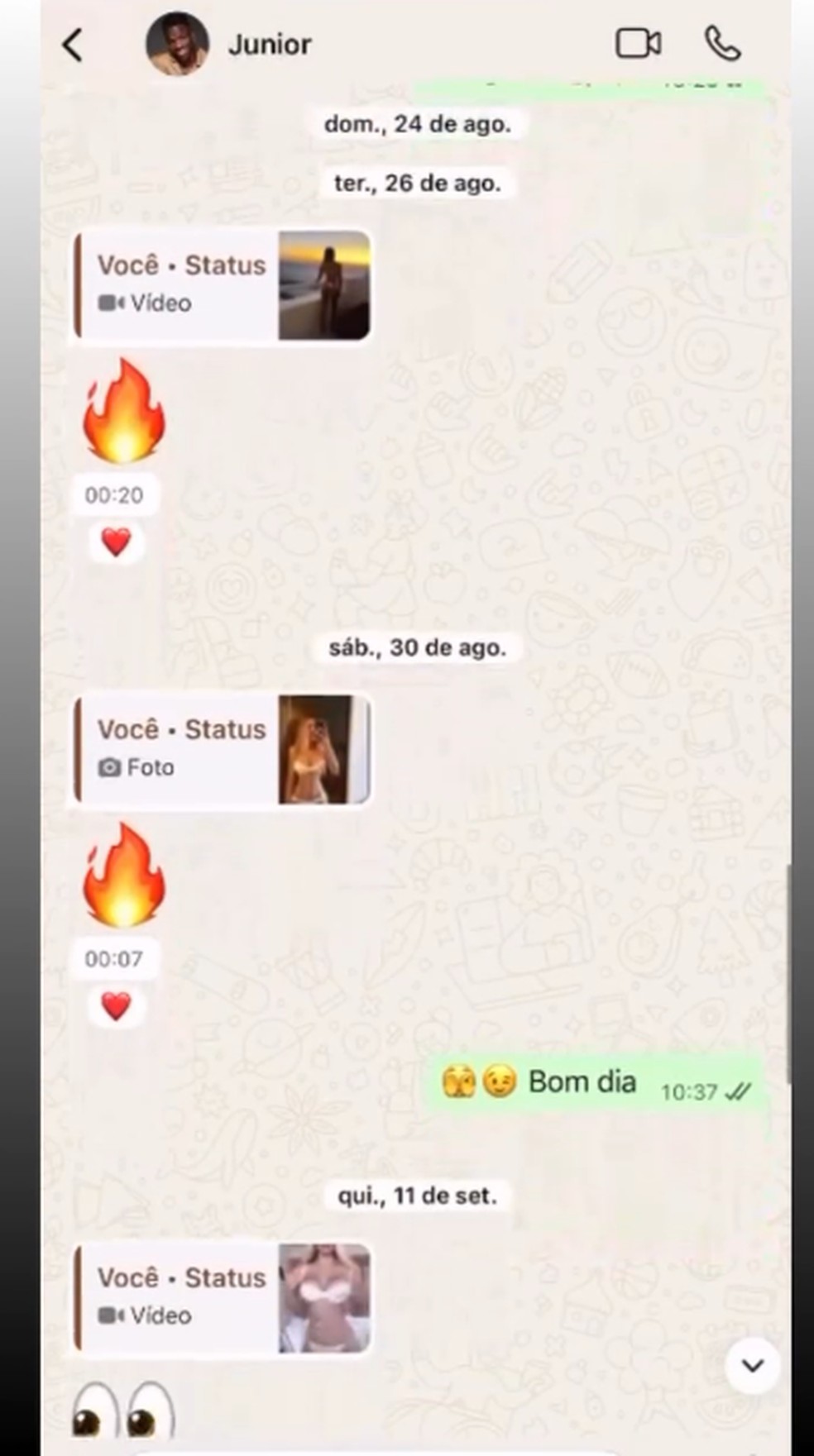 Modelo compartilha mensagens que teria trocado com Vini Jr. — Foto: Reprodução/Instagram