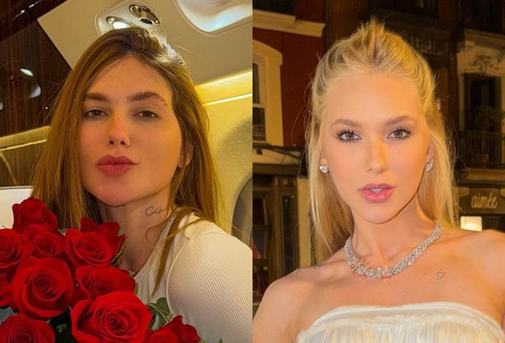 Antes e depois do procedimento para afinar o rosto de Virginia Fonseca — Foto: Reprodução/Instagram