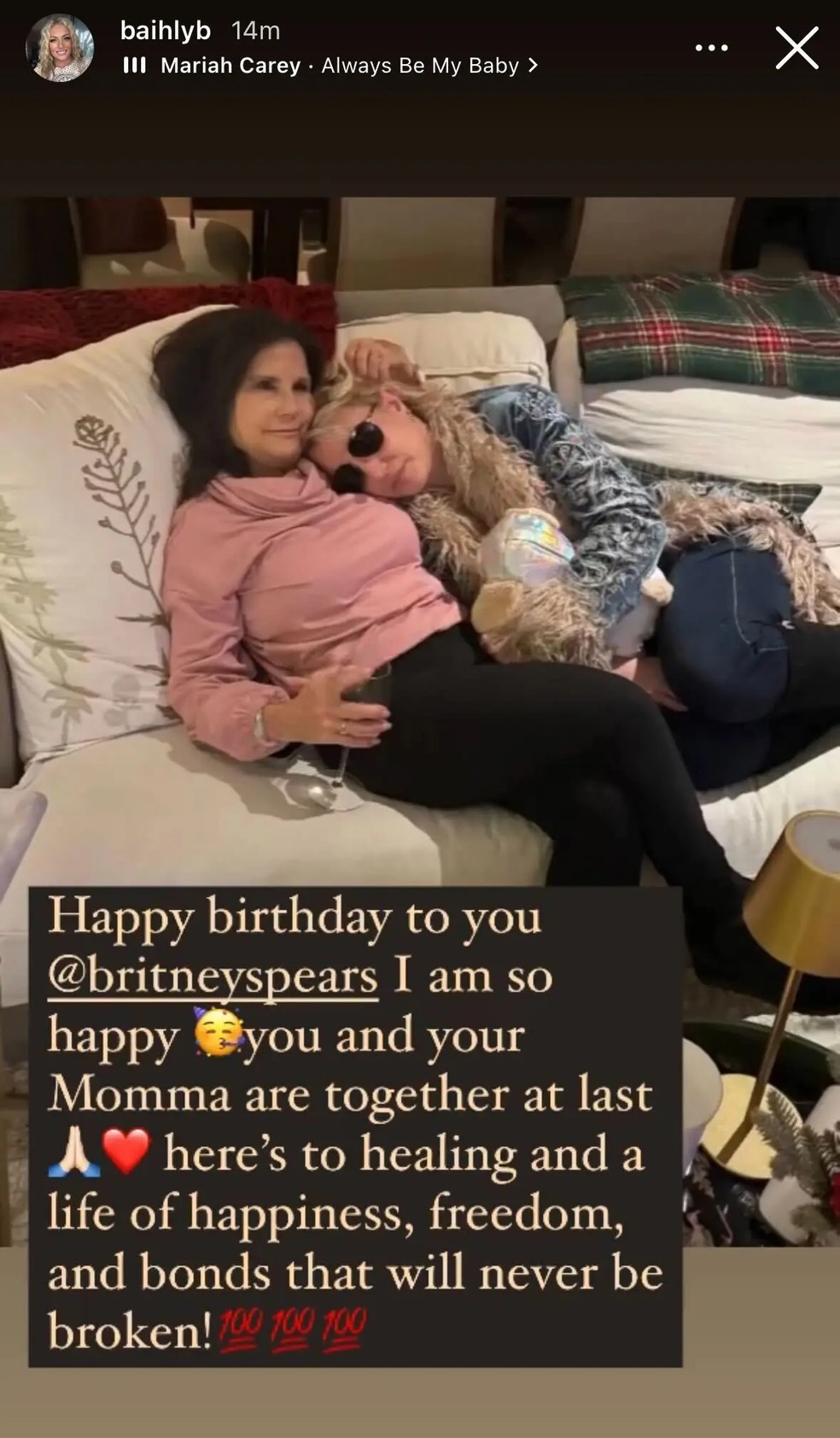Britney Spears passou o aniversário de 42 anos com a mãe, Lynne, e o irmão, Bryan — Foto: Reprodução / Instagram
