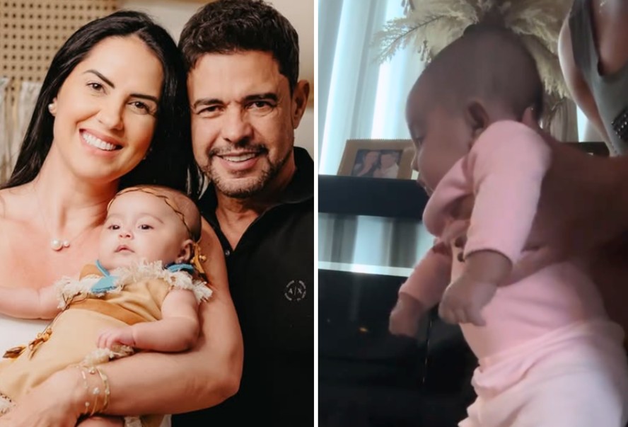 Graciele Lacerda se derrete pela filha de três meses: 'Querendo andar'