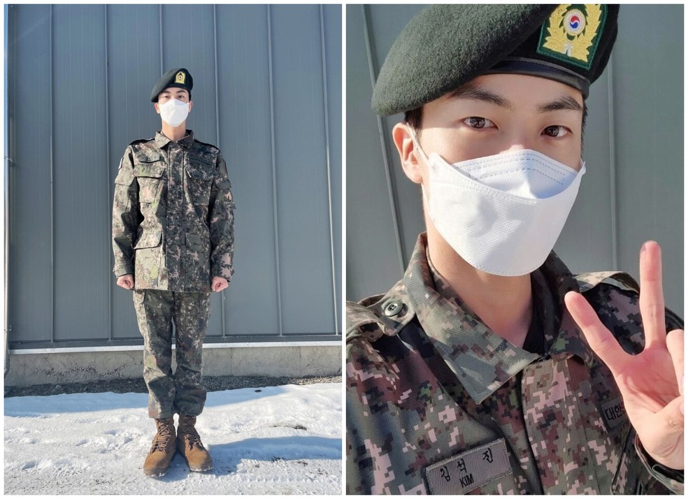 Jin, do BTS, durante serviço militar obrigatório — Foto: Reprodução