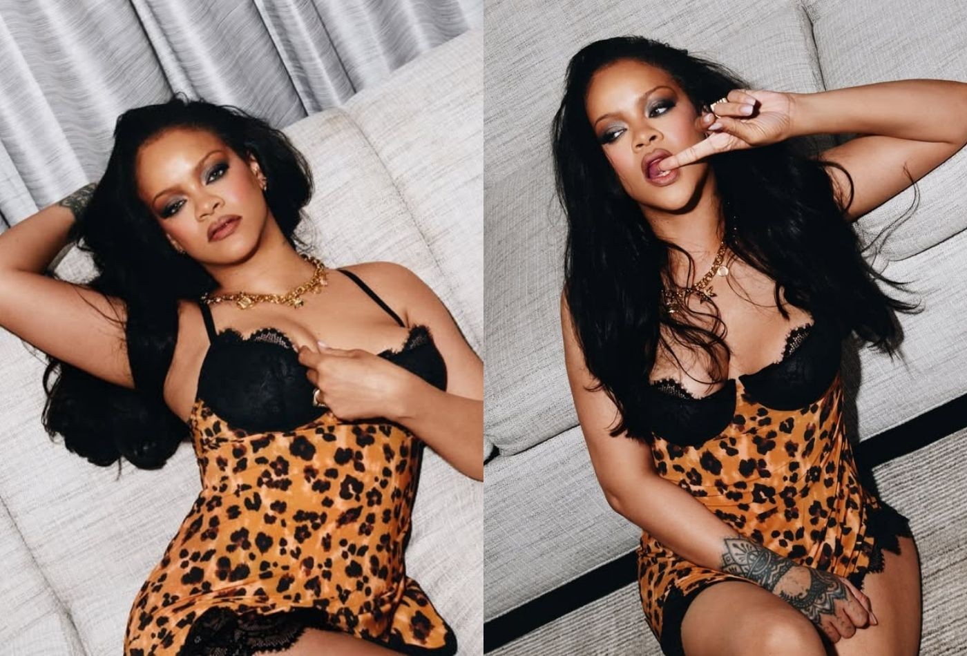 Rihanna sensualiza com vestido de oncinha e leva os fãs à loucura: 