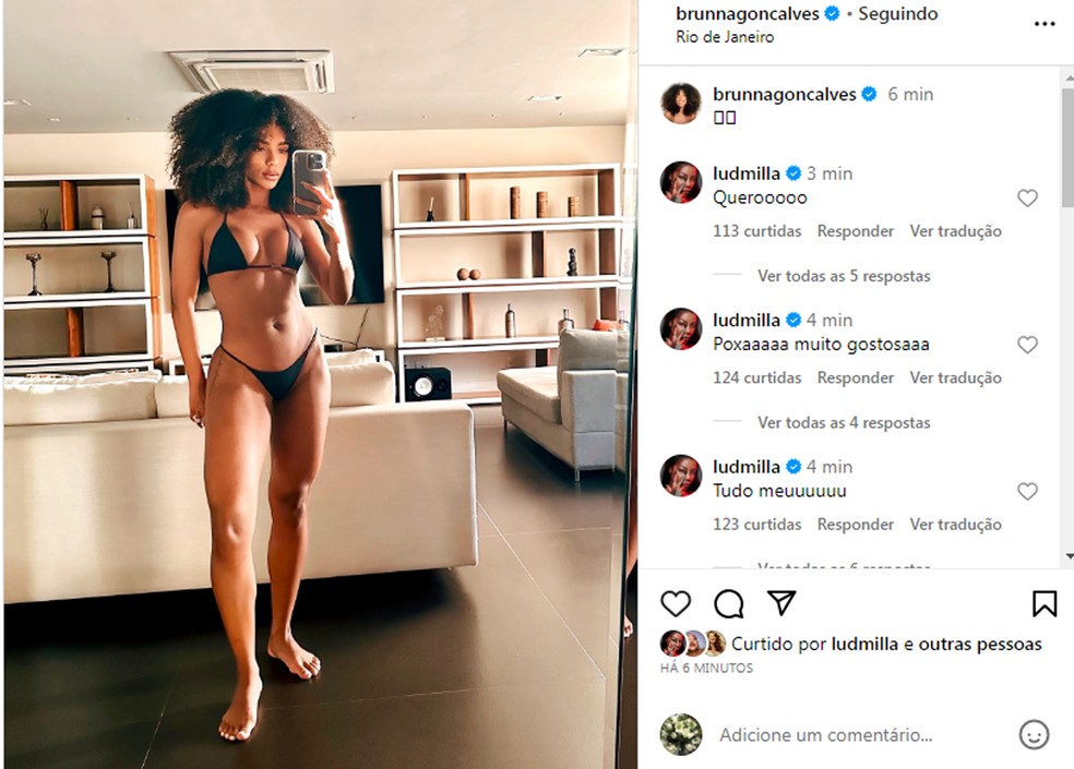 Ludmilla se empolga com foto de Brunna Gonçalves de biquíni — Foto: Reprodução Instagram
