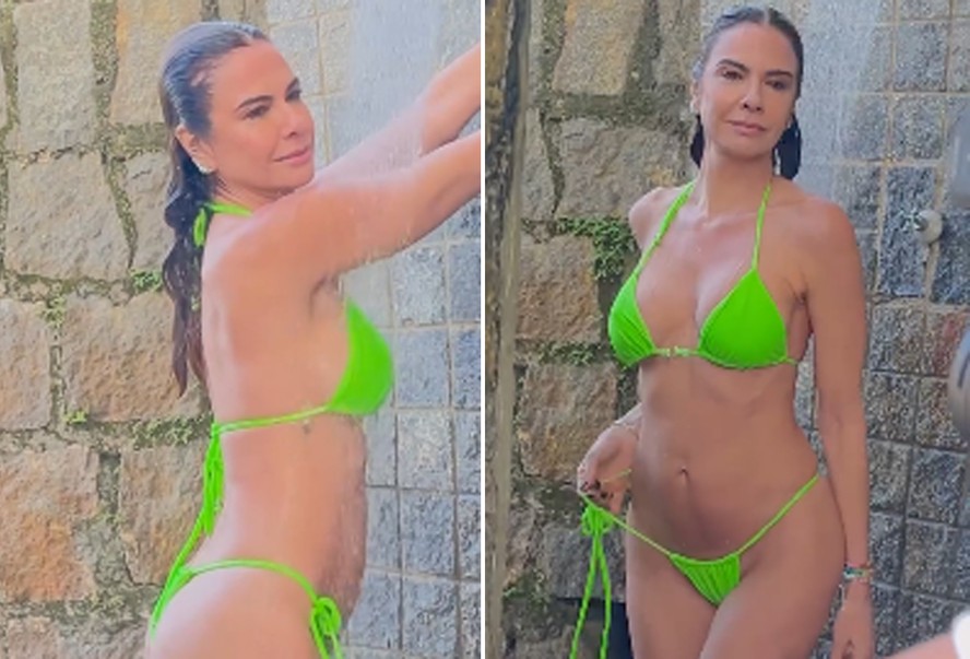 De biquíni, Luciana Gimenez mostra expectativa x realidade em ensaio