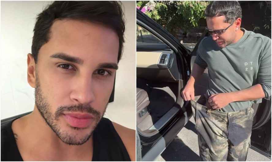 Recém-separado, Lucas Guimarães mostra calça folgada após perder 10 kg:  'Estou sofrendo de amor'