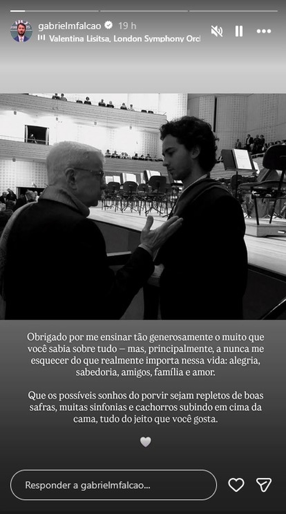 Enteado de Renato Machado, Gabriel Falcão emociona em adeus ao jornalista - Reprodução/Instagram