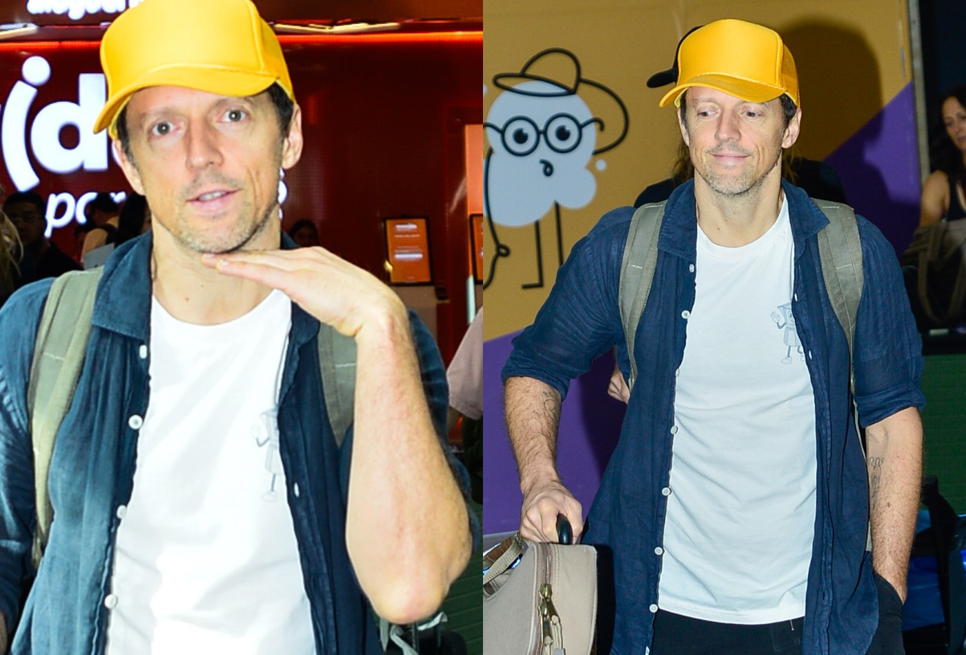Cantor americano Jason Mraz faz caras e bocas ao desembarcar em São ...