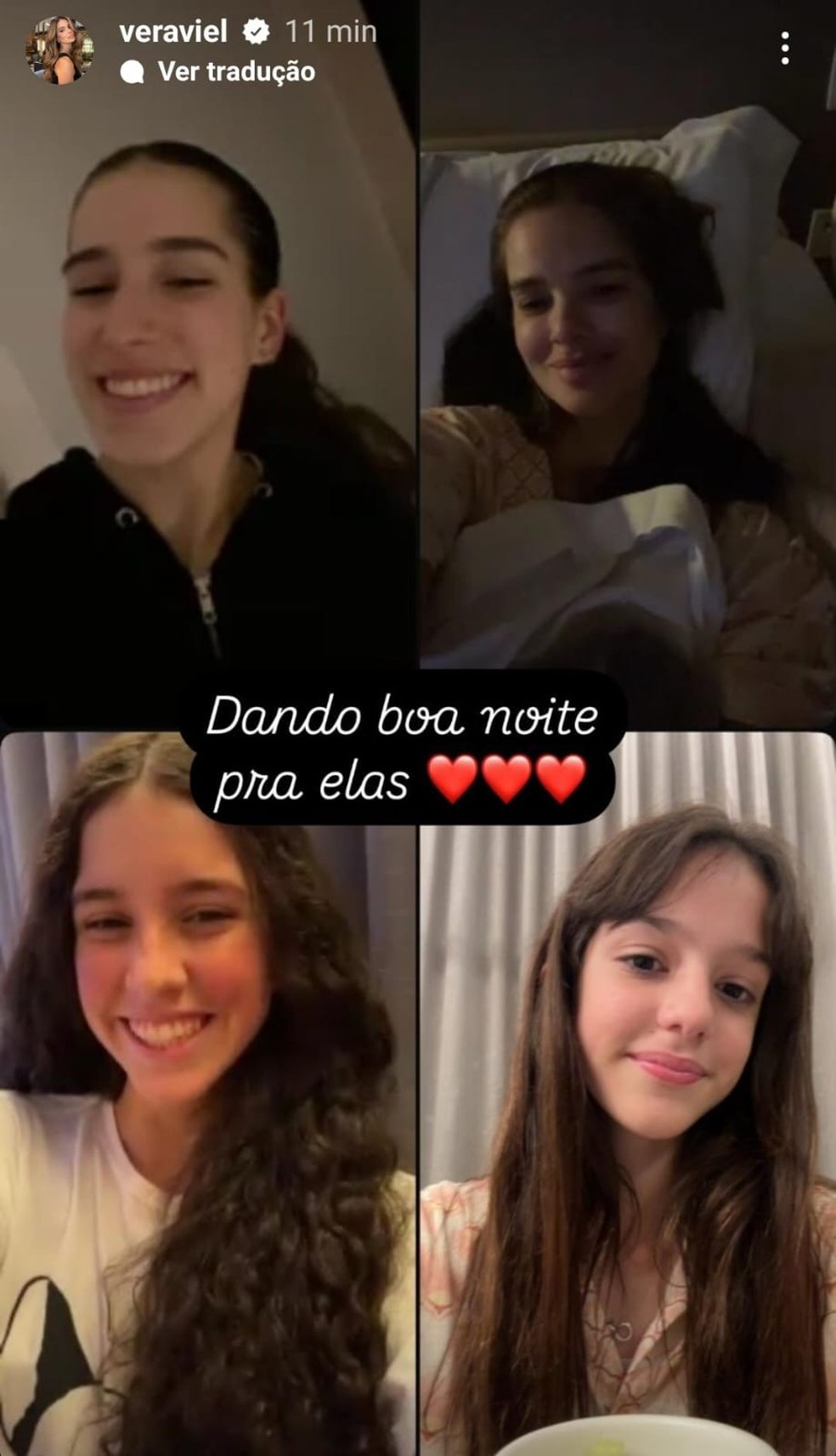 Vera Viel em videochamada com as três filhas — Foto: Reprodução/Instagram