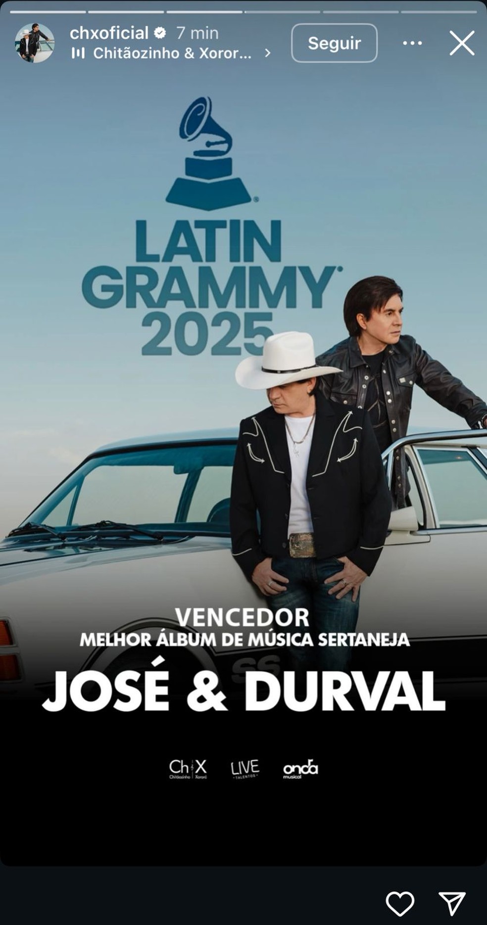 Chit&atilde;ozinho e Xoror&oacute; vencem o Grammy Latino &mdash; Foto: Reprodu&ccedil;&atilde;o/Instagram