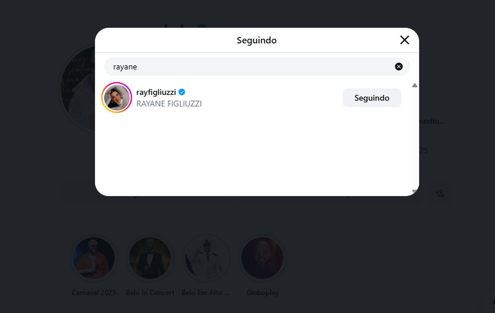 Rayane Figliuzzi voltou a seguir Belo — Foto: Reprodução/Instagram