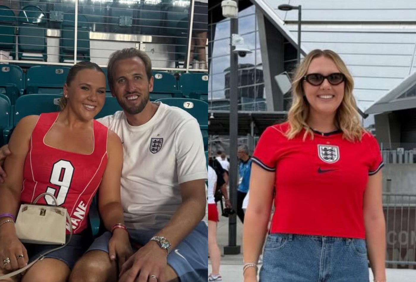 'Primeira-dama' da seleção inglesa, esposa de Harry Kane vai de chinelo e bolsa de luxo a semi da Copa