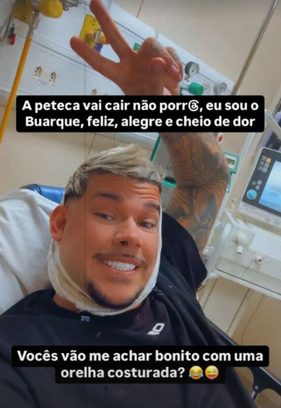 No hospital, DJ Buarque tranquiliza fãs — Foto: Reprodução/Instagram