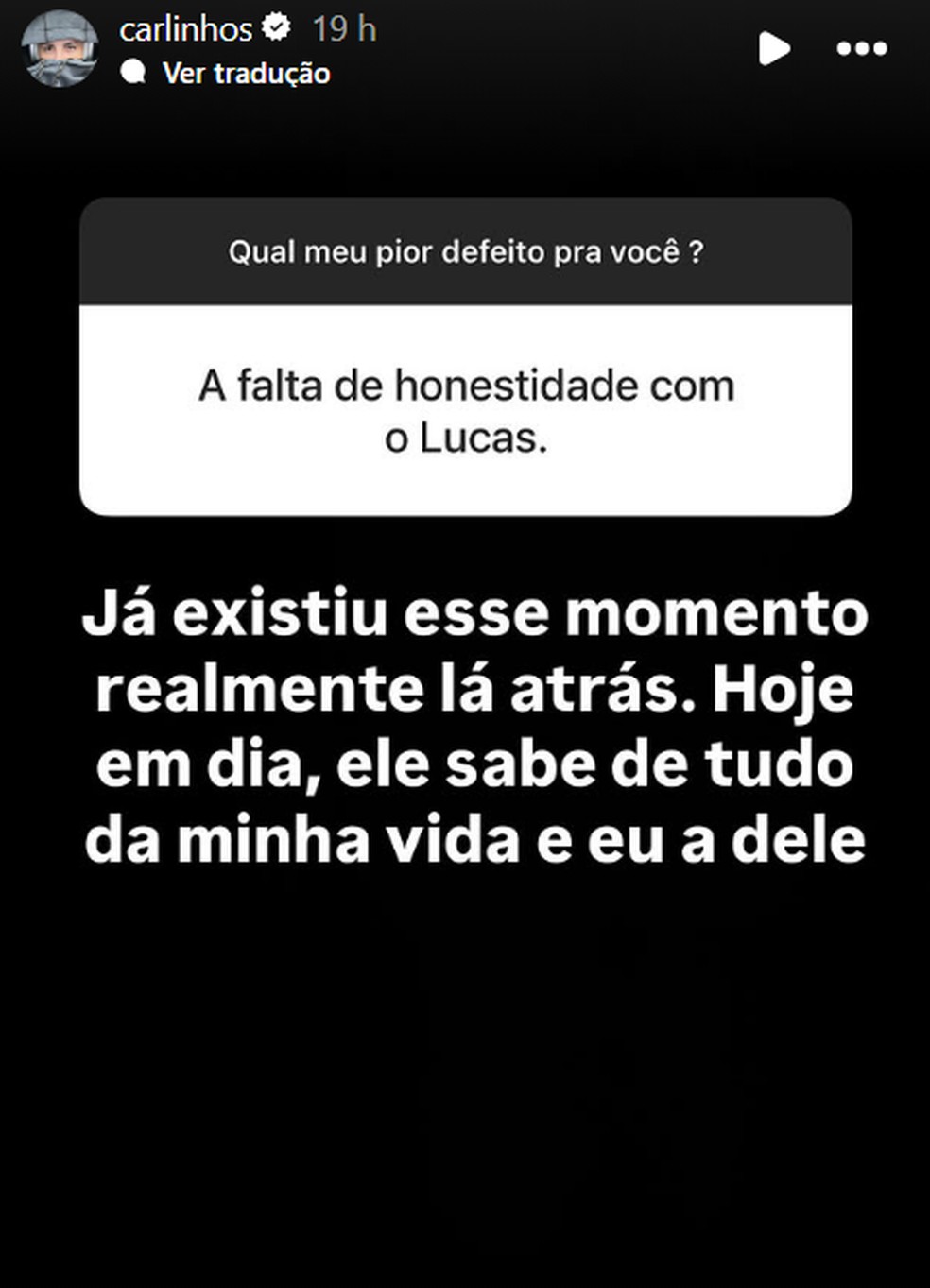 Carlinhos Maia relembra traição a Lucas Guimarães — Foto: Reprodução/Instagram