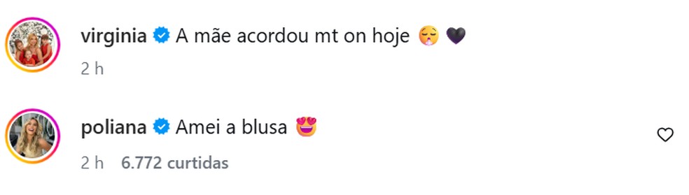 Poliana Rocha comenta em foto de Virginia Fonseca após rumores de briga — Foto: Reprodução/ Instagram
