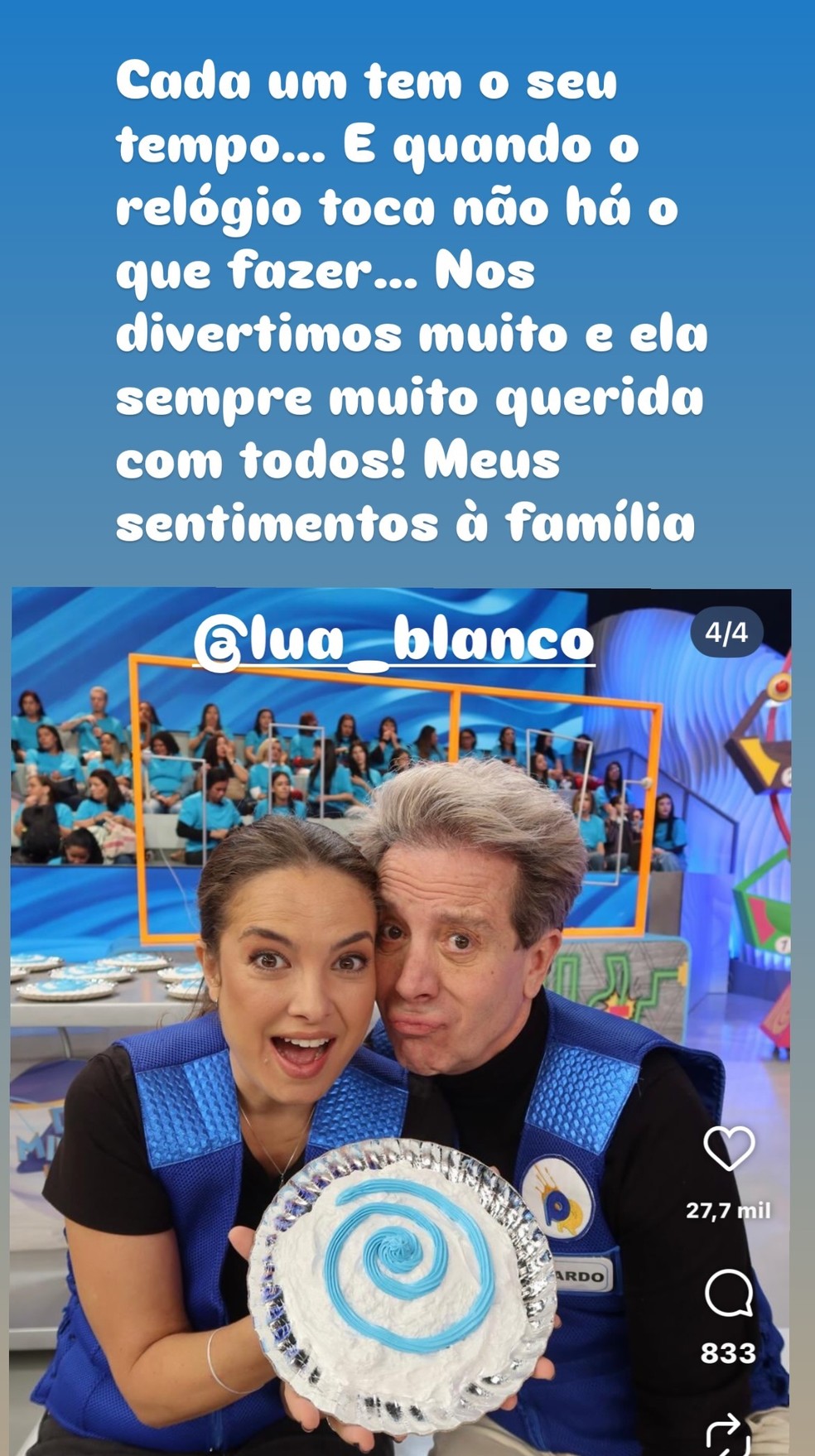 Eduardo Martini recorda encontro com Lua Blanco — Foto: Reprodução/Instagram