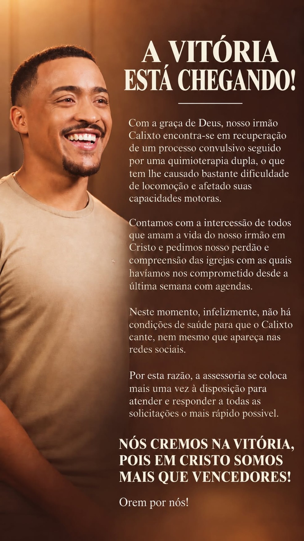 Story de atualização do quadro de saúde de Jonatha Calixto — Foto: Reprodução/Instagram