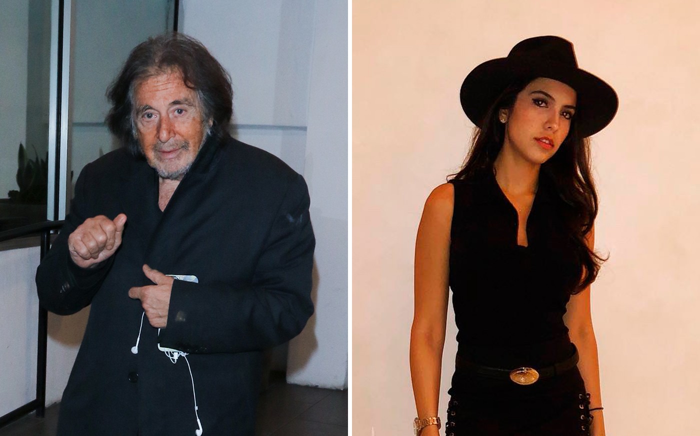 Al Pacino e a namorada, Noor, que espera um filho do ator — Foto: Getty Images e Reprodução/ Instagram
