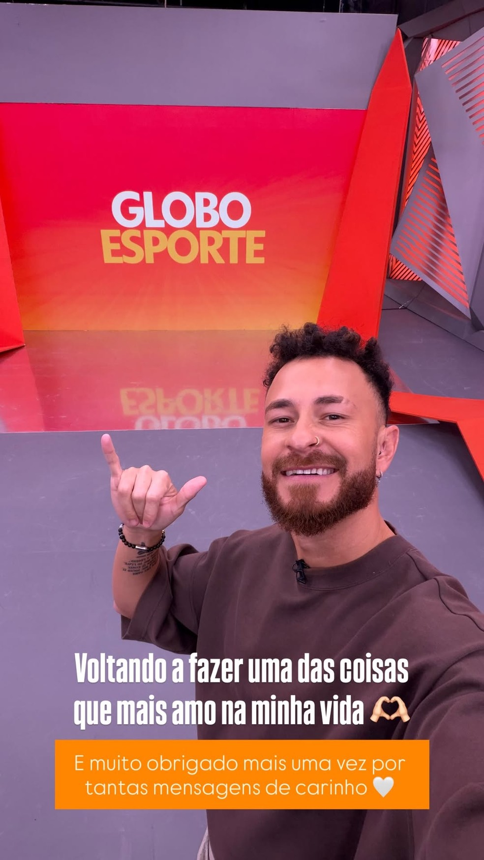 Fred Bruno retorna ao trabalho após ser atingido por tiro de raspão em SP — Foto: Reprodução/Instagram