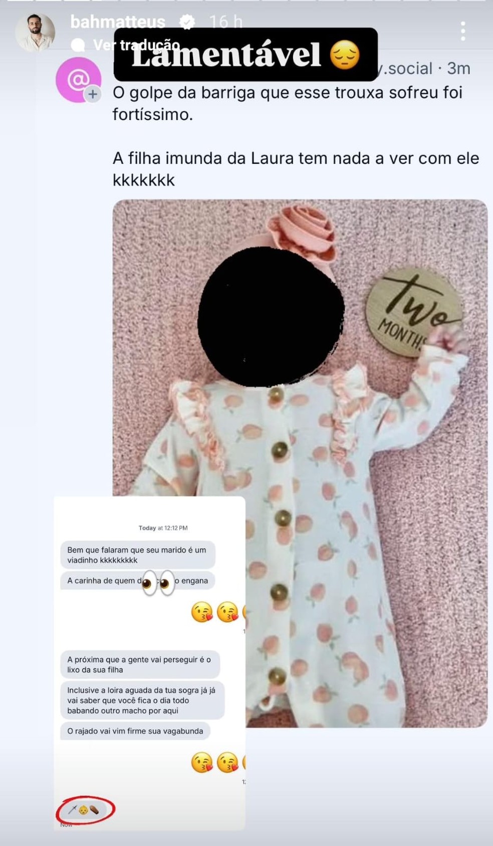 Ex-BBB Matteus lamenta ataques contra ele envolvendo até bebê e enchentes no RS — Foto: Reprodução/Instagram