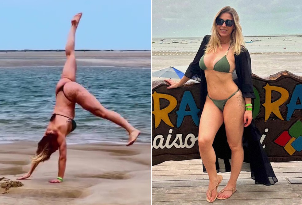 De fio-dental, Sheila Mello mostra shape ao fazer estrela na praia; vídeos — Foto: Reprodução/Instagram